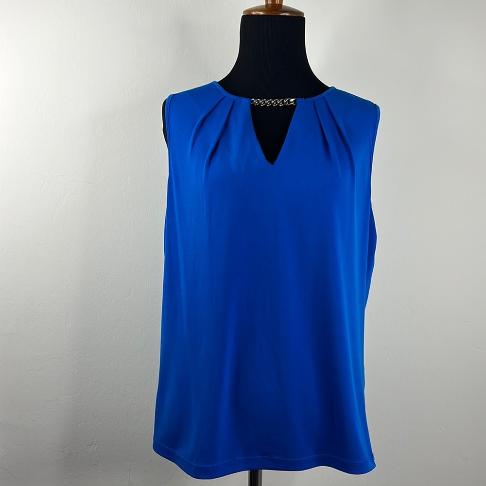 IVANKA TRUMP Cobalt Blue Keyhole Sleeveless Blouse S